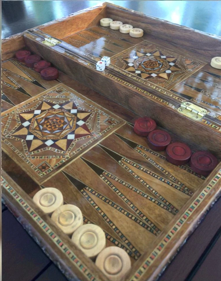 Juego de ajedrez de backgammon hecho a mano con incrustaciones de madera maciza tablero de juego - regalo de Navidad🎁 Foto 3 de 4
