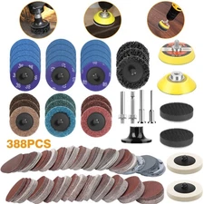 388PCS 2 inch Roll Lock Sanding Discs Set w/ 1/4 Holder Die Grinder Quick Change