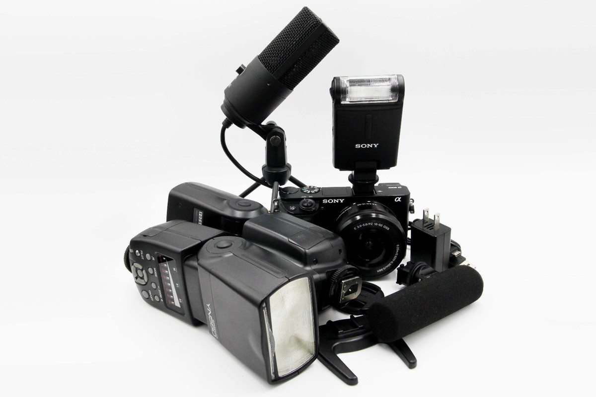 Sony a6000 Camera w/16-50mm lens, Microphones, Flashes and More