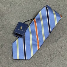 Polo Ralph Lauren Silk Tie Blue Striped Handmade in Italy Classic Necktie NWT