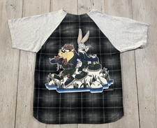 Vintage Looney Tunes Taz Bugs Bunny 1994 Plaid Baseball T-Shirt Size XL