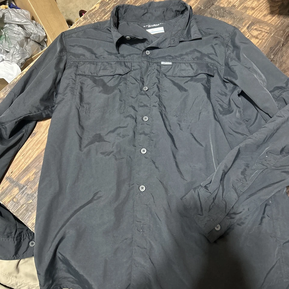 Columbia Shirts (2) Mens Medium Black Khaki Omni-Shade Vented Long Sleeve UPF - Image 2 of 4