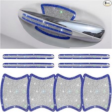 8PCS Bling Car Door Handle Protector, Crystal Rhinestone Vehicle-Blue/White