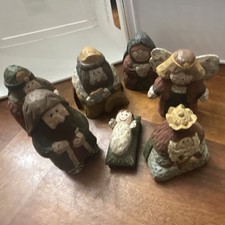 Wood Nativity Set Multicolor 7 Piece Christmas Jesus Mary Joseph Angel Wise Men