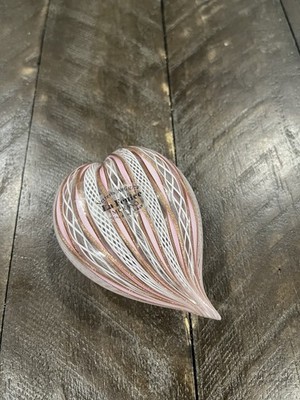 Murano La Fenice Pink Copper Lattacino Glass Blown Heart Sticker Vtg