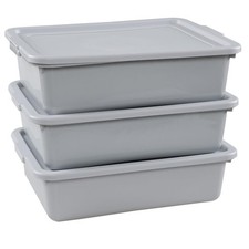 3 Packs 15 L Gray Plastic Bus Tubs, Lids, Commercial Bus Box, Storage, Bin