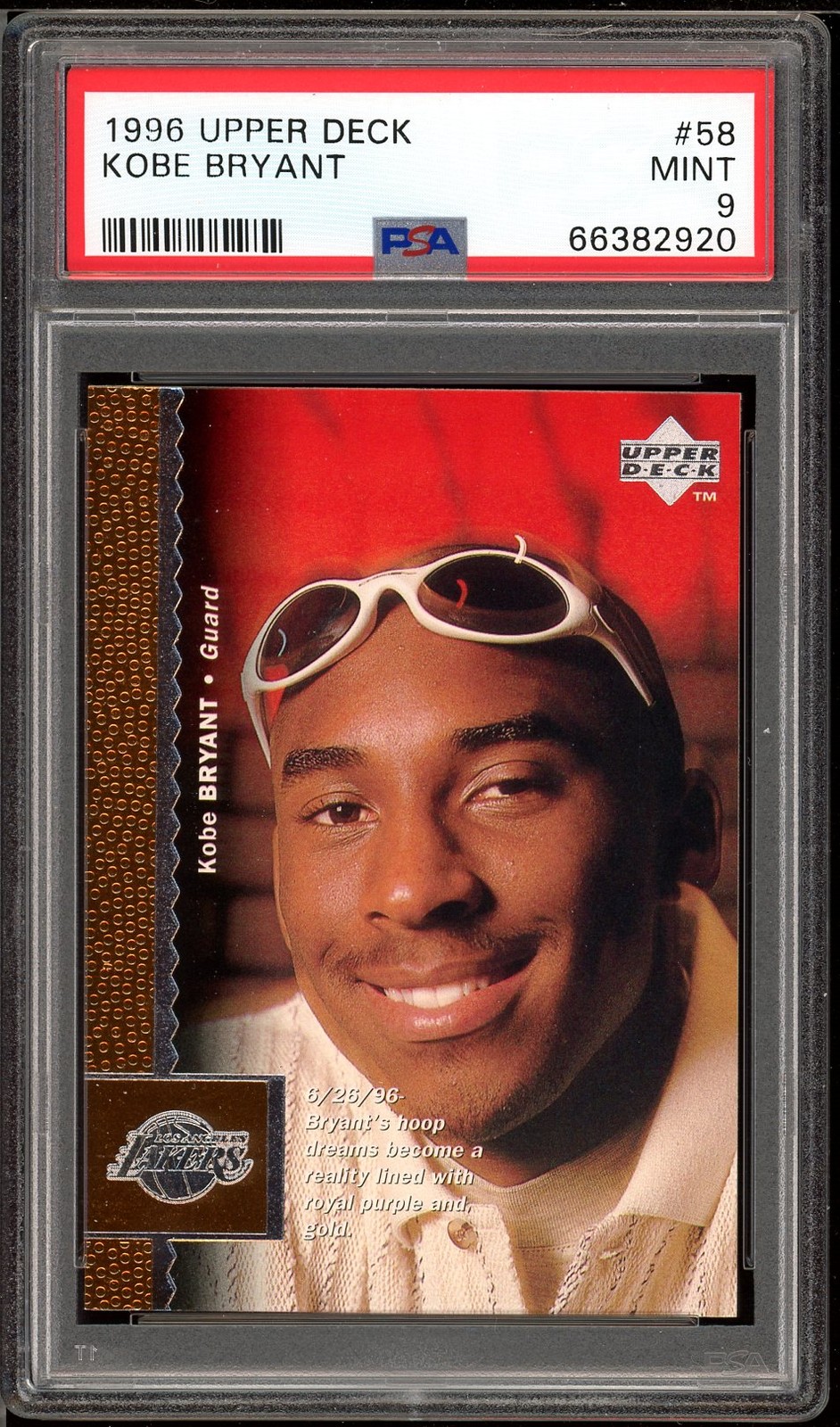 1996 Upper Deck #58 Kobe Bryant PSA 9 Rookie