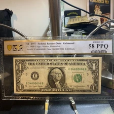 💎 1977 $1 Morton-Blumenthal Federal Reserve Note PCGS 58