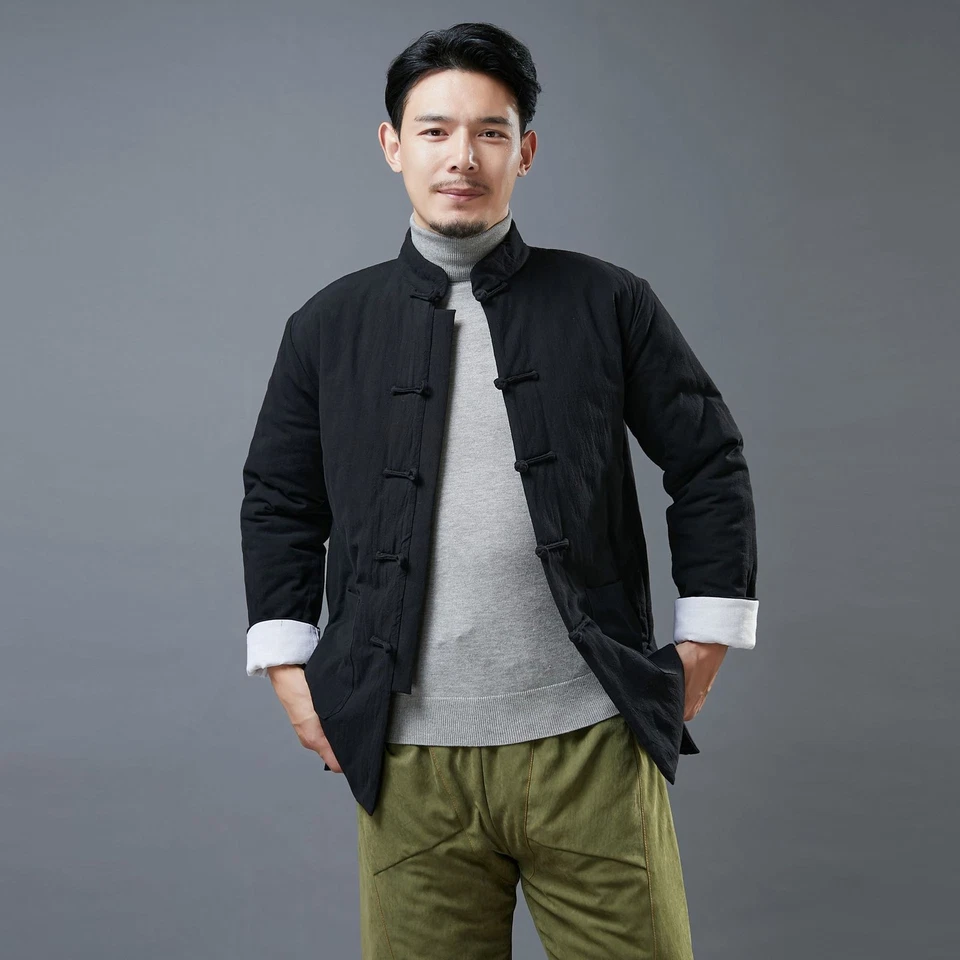 Winter Men's Cotton Jacket Stand Collar Cotton Coat Button Cardigan Short Coat - Image 2 of 4