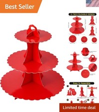 Red Round 3-Tier Cake Stand - Easy Assembly for Parties Celebrations