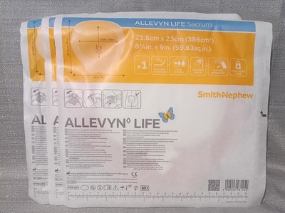 Lot Of 3 Smith + Nephew ALLEVYN LIFE Sacrum 8 1/2'' x 9'' Wound Dressing Exp 2028