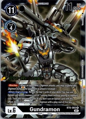 Gundramon Pre-Release Foil - BT6-065 NM - Digimon TCG