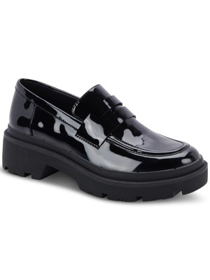 AQUA COLLEGE Womens Black 1'' Platform Penny Keeper Saanvi Loafers Shoes 7 M