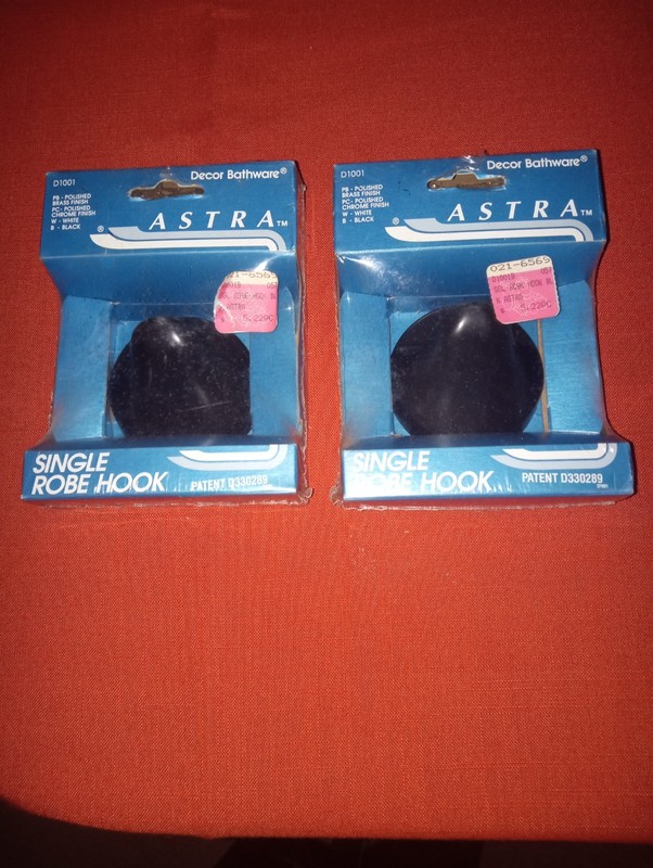 New Astra Decor Bathware TWO  Single Robe Hook D1001 in Black / SET OF 2