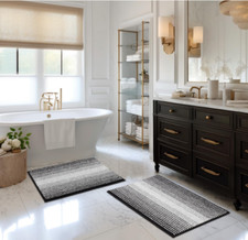 Bathroom Rugs and Mats Sets, 2 Piece, 20" x 32" Plus 16" x 24", Black