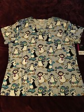 NWT SCRUB STAR UNIFORM SCRUB TOP SIZE LARGE CHRISTMAS PENGUINS