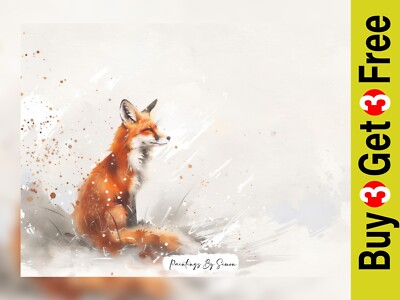 Tranquil Fox in Snow, Watercolor Painting Print 5''x7'' on Matte Paper