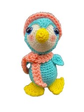 Amigurumi Crochet Penguin Pink Hat  Scarf Blue Eyes Handmade By Me