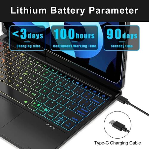 For iPad 7/8/9/10/11th Gen Air Pro 11" Touchpad Keyboard Case with 360° Rotation - Picture 23 of 39