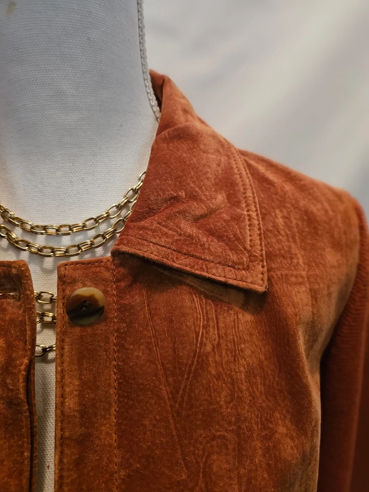 Chaqueta Sigrid Olsen Mediana M Naranja Gamuza Panel Seda Mezcla Algodón Tejido Cuello Foto 3 de 4