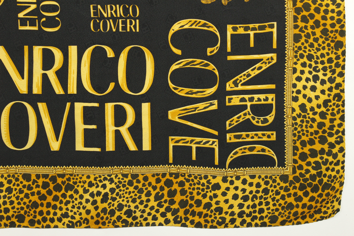 Foulard Soie Vintage Enrico Coveri - Multicolore Géométrique - Occasion Bon état