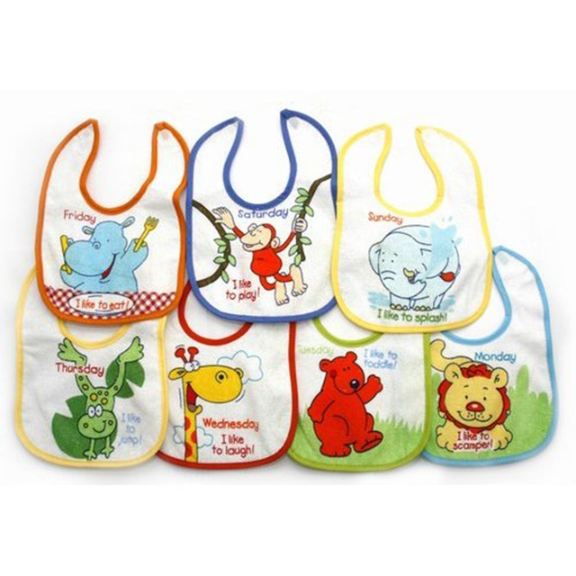 Newborn Baby Boy Bibs, Animals 7 Days of the Week Baby Bibs (Pack of 7