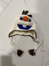 Funny Hat Hand Knitted Winter Beanie Toboggan Hat for Children Blue Orange Face