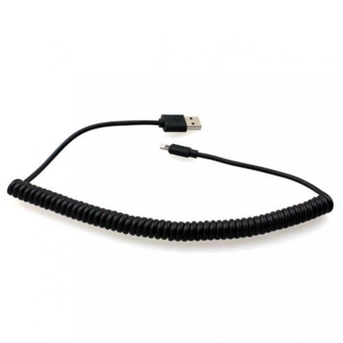 USB CABLE COILED CHARGER CORD POWER SYNC WIRE BLACK for IPHONES IPADS IPODS - Picture 3 of 5