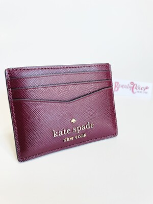 Kate Spade Staci Small Slim Card Holder Cherrywood Red Maroon