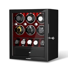 DUKWIN Automatic 6 Watch Winder with 5 Watches Display Storage Box LED Light