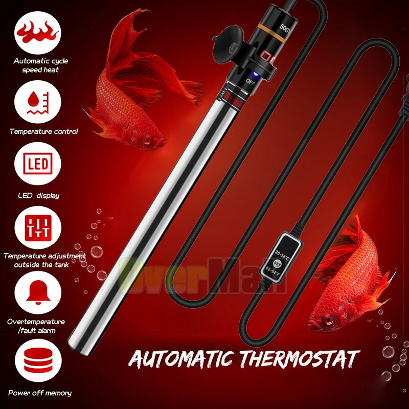 LINEBA 500W LCD Digital Aquarium Heater Anti-Explosion Submersible Stainless Fish Tank