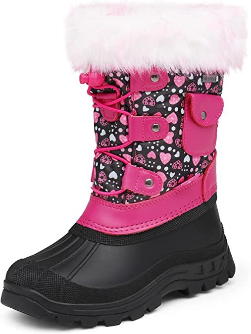 NWOB DREAM PAIRS Big Kid KSnow Black Pink Insulated Waterproof