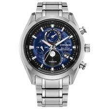 Citizen Mens Titanium Perpetual Calendar Eco-Drive Silver Watch 43 MM BY1010-57L