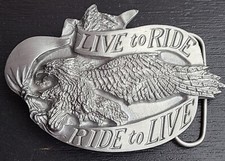 Live to Ride Ride to Live Belt Buckle 1981 Bergamot Brass Works Eagle Biker USA