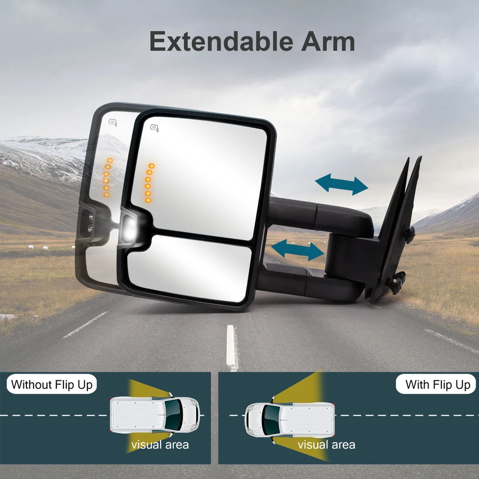 Par de espejos retrovisores de remolque para GMC Sierra 2500 3500 2000 2001 potencia señal térmica Foto 4 de 4