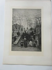 Engraving after Philip Sadee painting All Souls cemetery of Montmarte Paris
