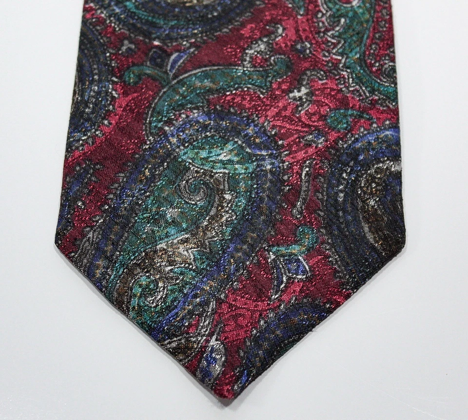 WEMBLEY Corbata Hombre Vintage Borgoña Cachemira 100% Poliéster Hecha en EE. UU. Foto 3 de 4