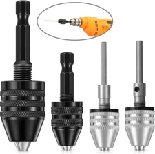 4 Pcs Keyless Drill Chuck 1/4 1/8 1/16 Inch Hex and Round Shanks Adapter C542