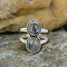 Solid 925 Sterling Silver Natural Labradorite Ring Gemstone Jewelry For Her K 10