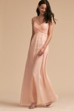 BHLDN Anthropologie Brigitte Maxi Dress Gown Crinkled Chiffon Size XS Blush