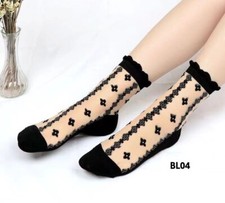 Ladies Women Ankle Socks Floral Transparent Crystal Summer Mesh Thin Socks