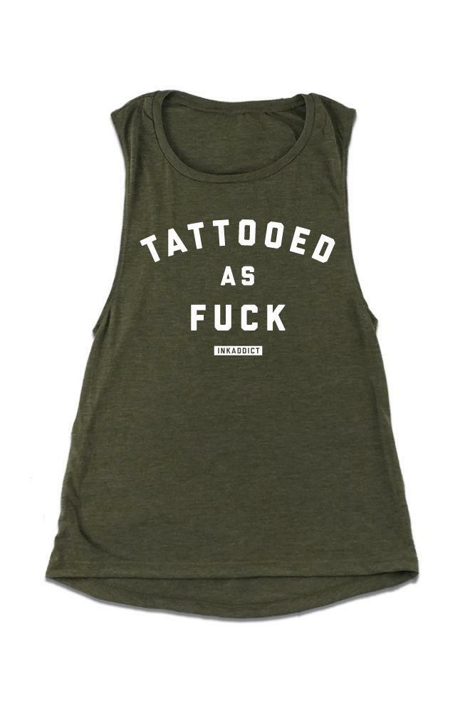 Nuevo InkAddict Mujer Tatuado Af Vaporoso Tanque de Músculo Top Oliva / Blanco