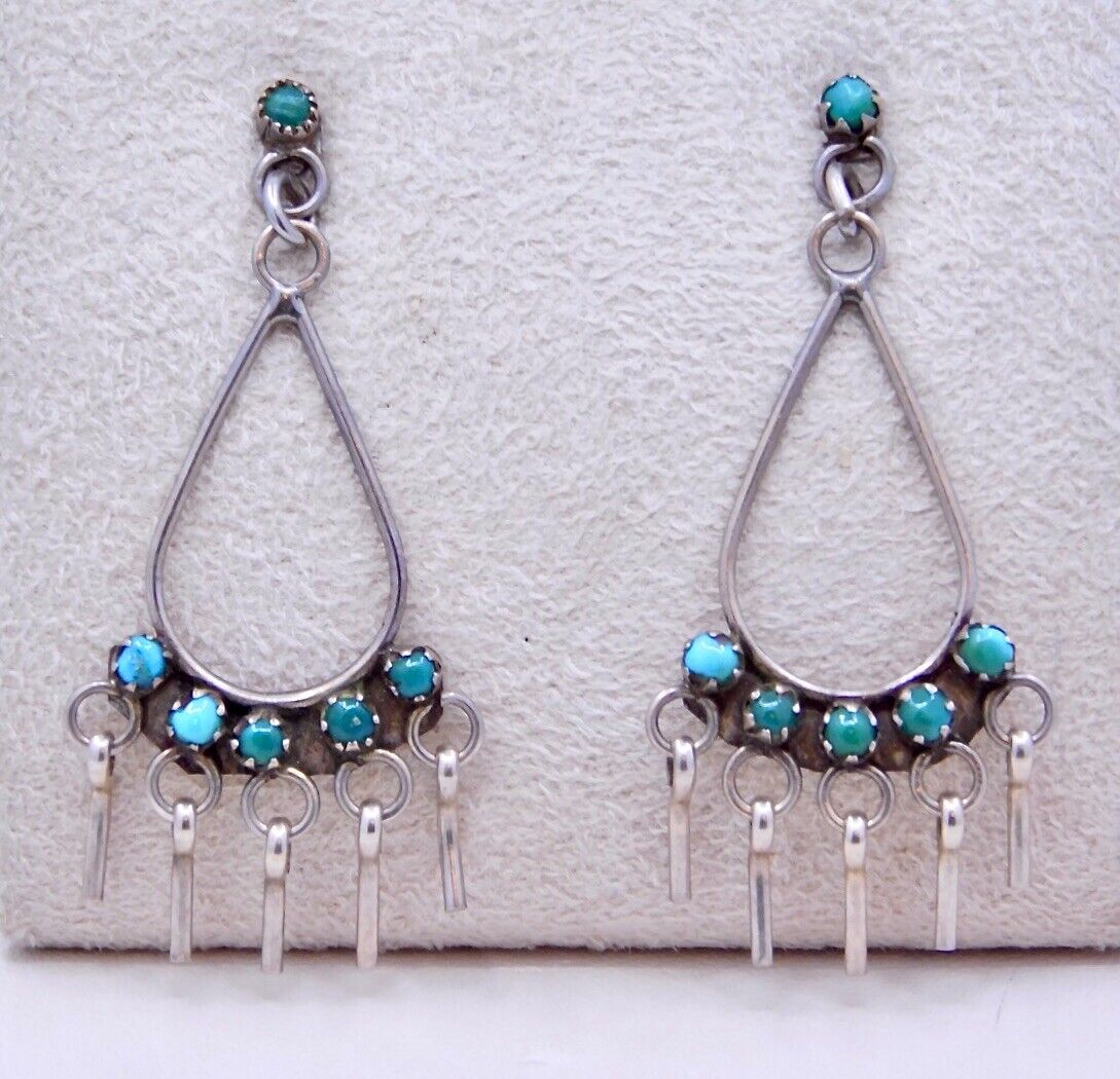 Exceptional Vintage Native American Zuni Coral Sterling Silver Chandelier Earrings Exceptional Vintage Native American Zuni Coral Sterling Silver Chandelier Earrings