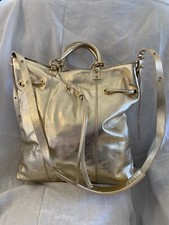 Plinio Visona Gold Metallic Leather Convertible Tote X-body Shoulder Bag Italy