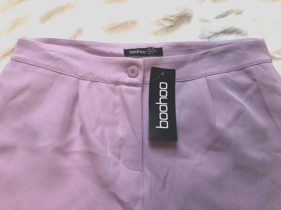 Pantalones de mujer Boohoo lila a medida pierna recta cintura alta talla 12 Foto 3 de 4