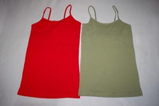 Jr Womens 2 LOT CAMI TANK TOPS Stretch Knit RED  OLIVE GREEN Solid Color M 7-9