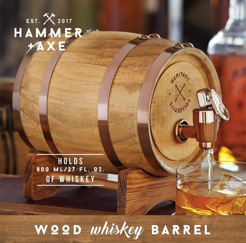 New! 🚨Hammer + Axe Whiskey Barrel 1L, 800ml/27 fl oz Volume Vintage Wood Design