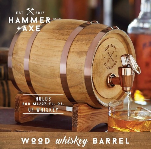 New! 🚨Hammer + Axe Whiskey Barrel 1L, 800ml/27 fl oz Volume Vintage Wood Design