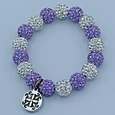 Rustic Cuff 5.25 inch Silver And Lavender Beaded Bracelet B4-98