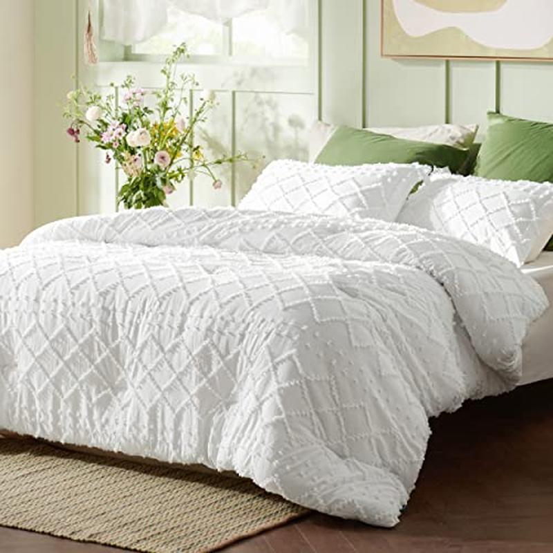 Duvet Cover Bedding Tufted Queen Size All Seasons 3 Pieces Embroidery